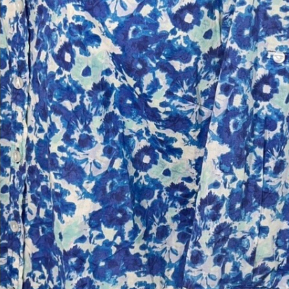 Floral Blue and White Button-Up Shirt